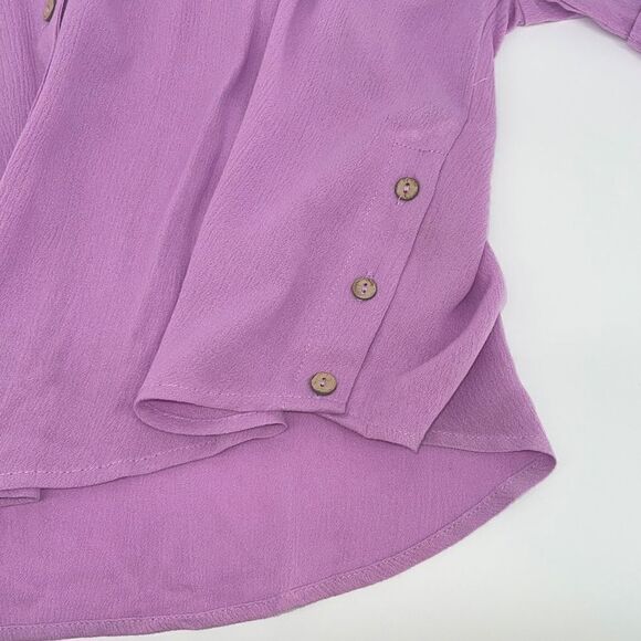 Easel Women’s Button Up Rayon Shirt Top 3/4 Sleeve Cuffed Pocket Purple Size Med - Picture 5 of 9